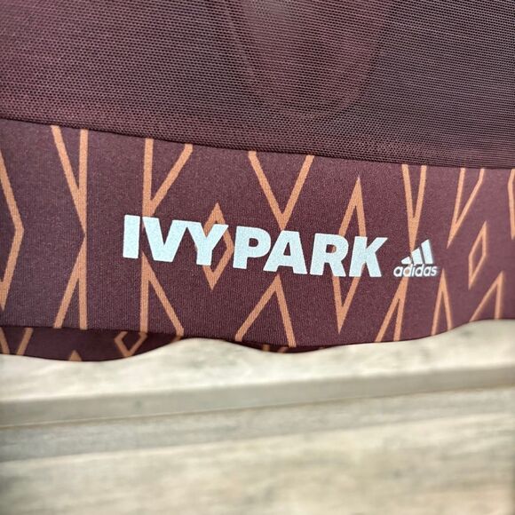 Adidas Ivy Park Monogram Brown Athletic Crop Top Mesh Long Sleeves Women's S - Picture 4 of 13